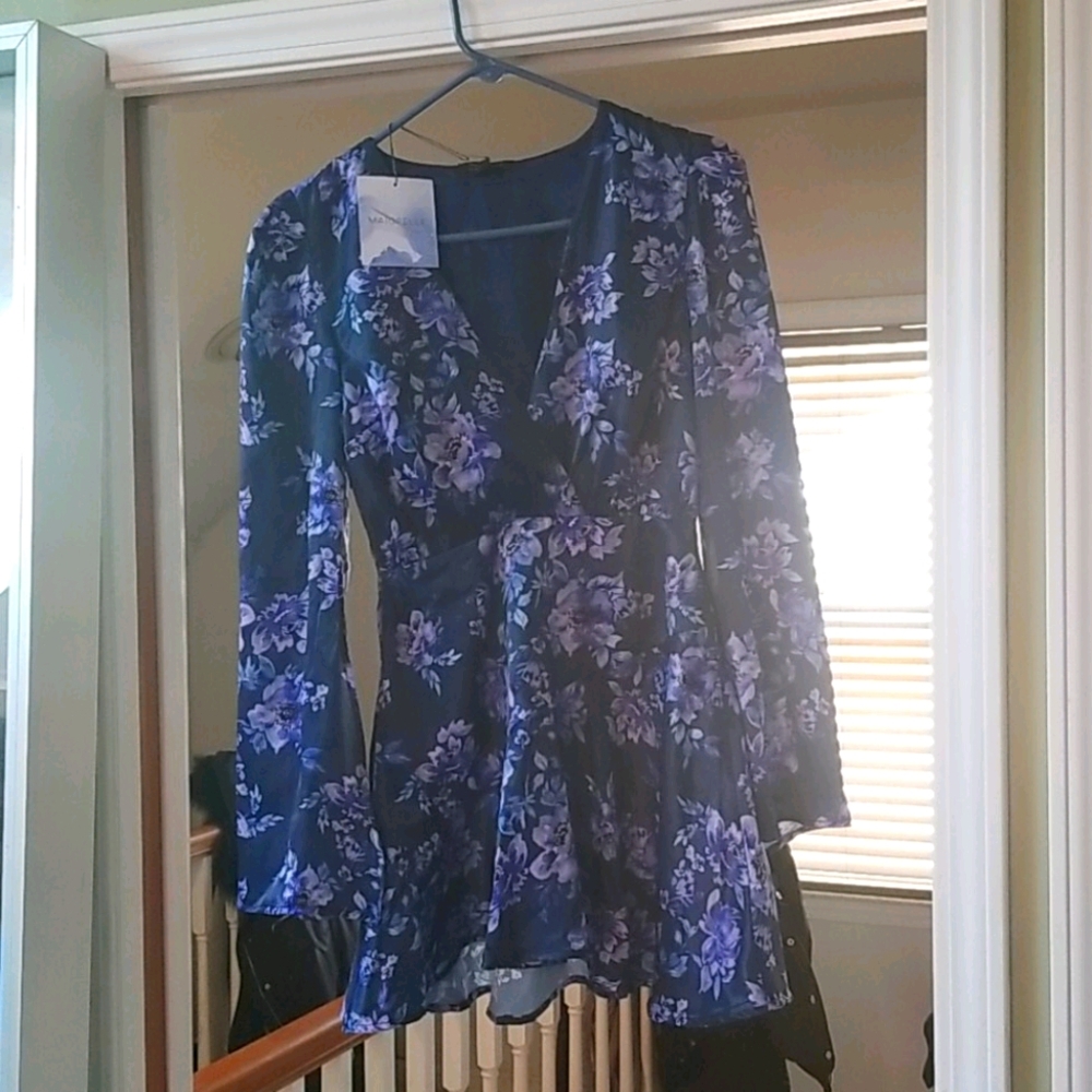 Marjorelle  floral blue mini dress